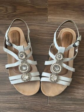 Rockport White Beaded Slingback Sandals with Decorative Gems